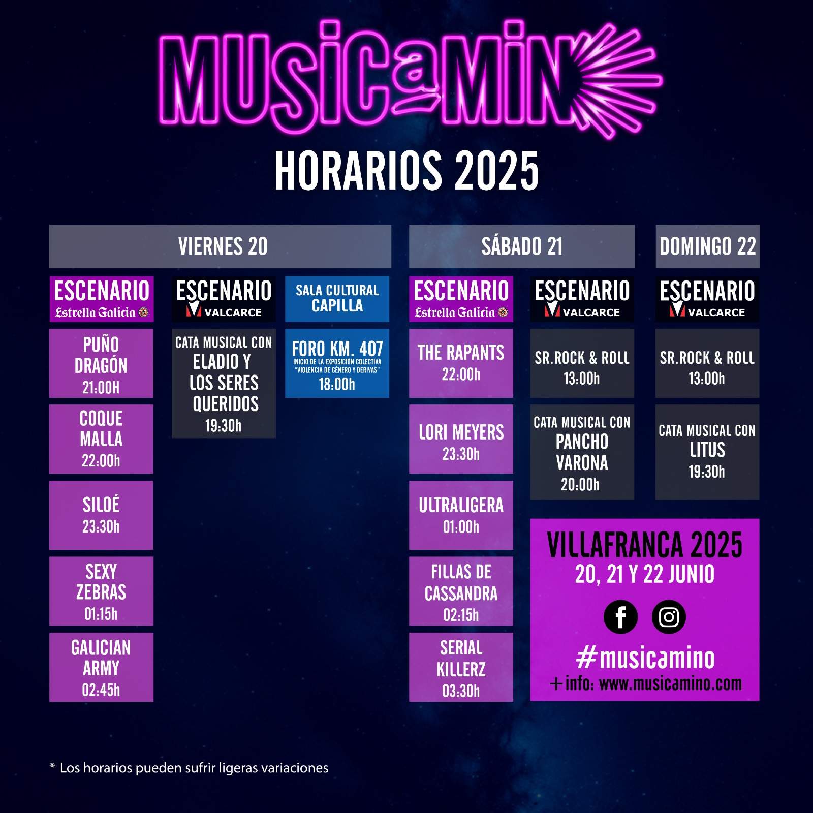 Horarios conciertos Musicamino Horarios conciertos Musicamino