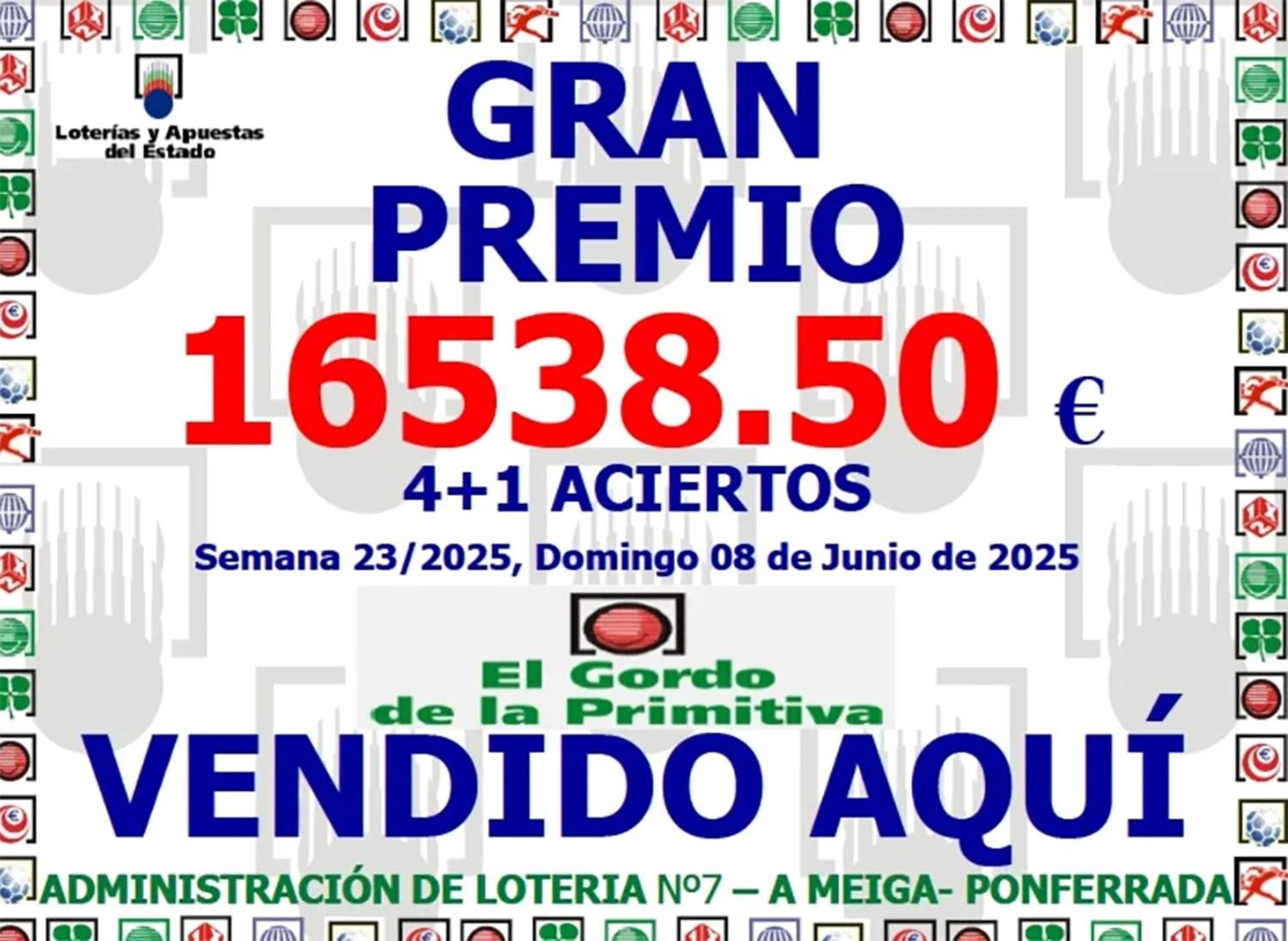 Imagen del boleto premiado en Ponferrda