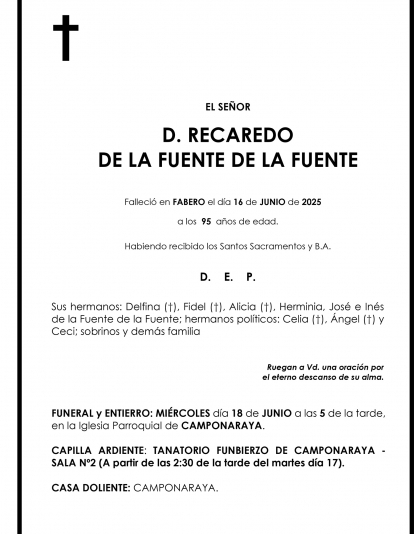 RECAREDO  DE LA FUENTE DE LA FUENTE