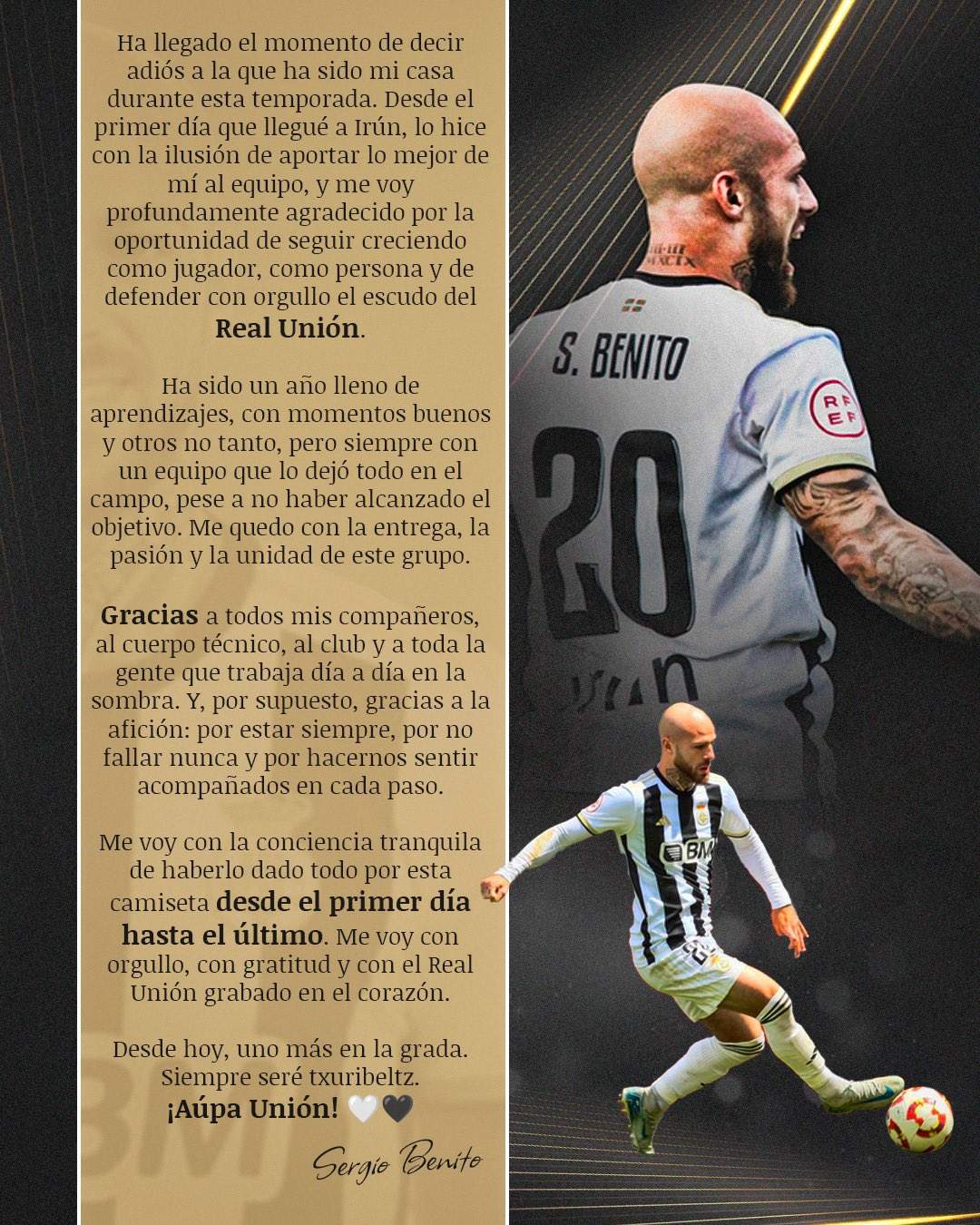 Carta despedida Sergio Benito de la Real Unión