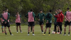 Javi Rey durante un entrenamiento de la Ponferradina