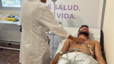 El jugador de la Ponferradina Borja Valle, durante el reconocimiento médico de la temporada 2025/2026