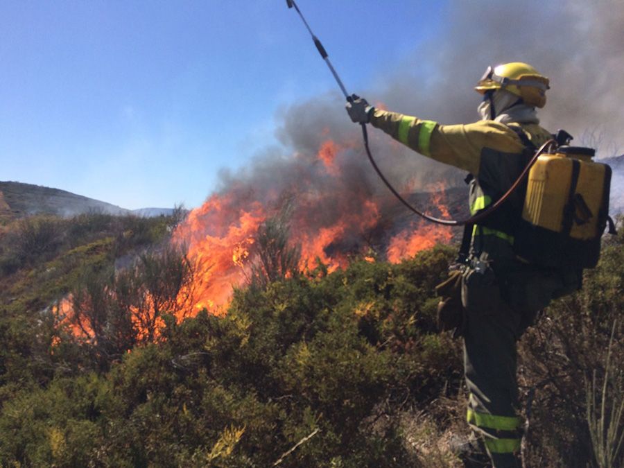 Imagen de archivo de un bombero forestal trabajando en un incendio