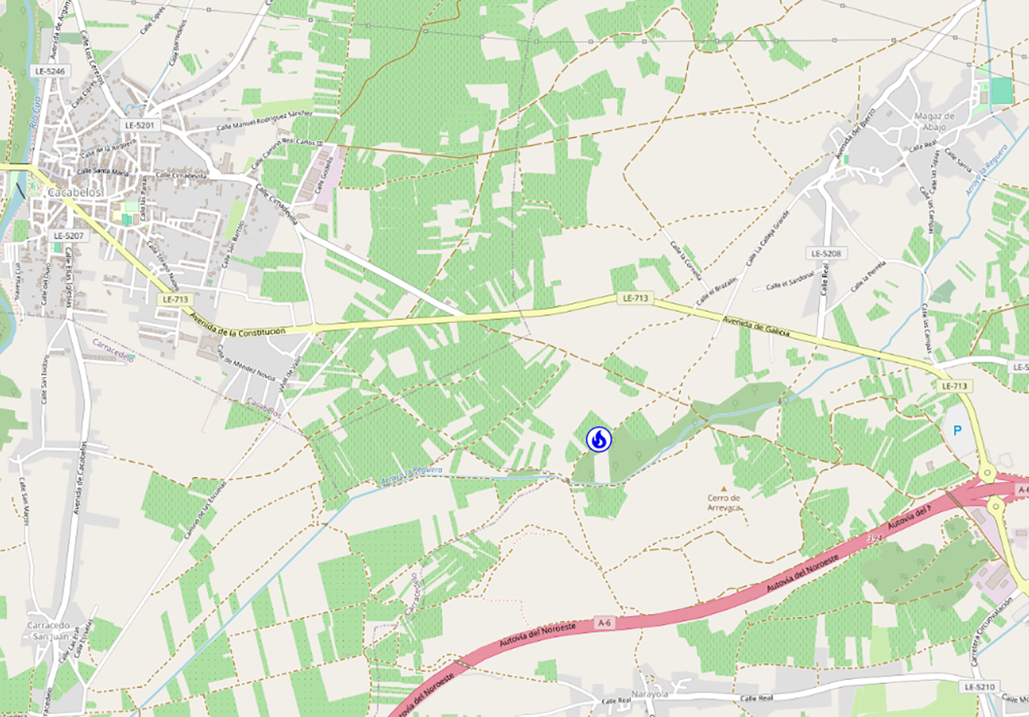 Ubicación del incendio controlado este jueves en Narayola Ubicación del incendio controlado este jueves en Narayola