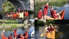 Las embarcaciones romanas 'conquistan' Cacabelos con la batalla naval en la Ludus Bergidum