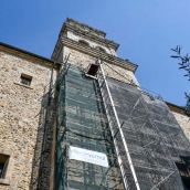 Andamio en la Basílica de la Encina para las obras del mirador 