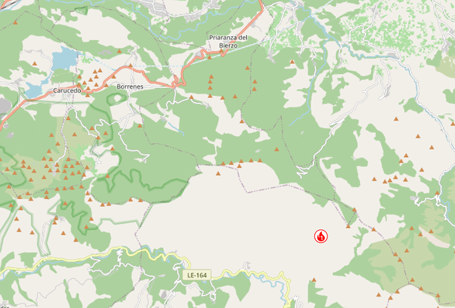 Ubicación del incendio de Llamas de Cabrera