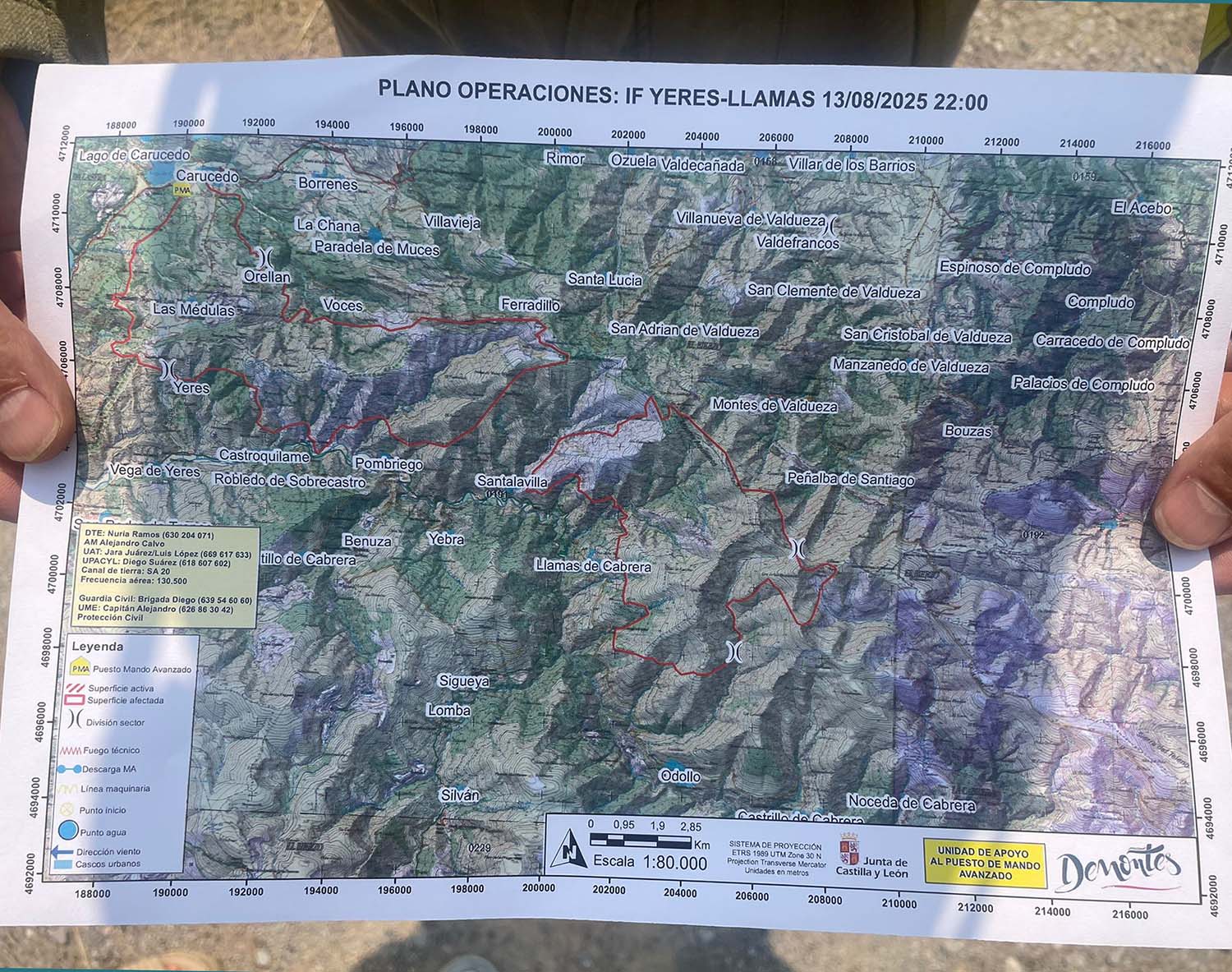 Plano de operaciones de la extinción del incendio de Yeres y Llamas de Cabrerea