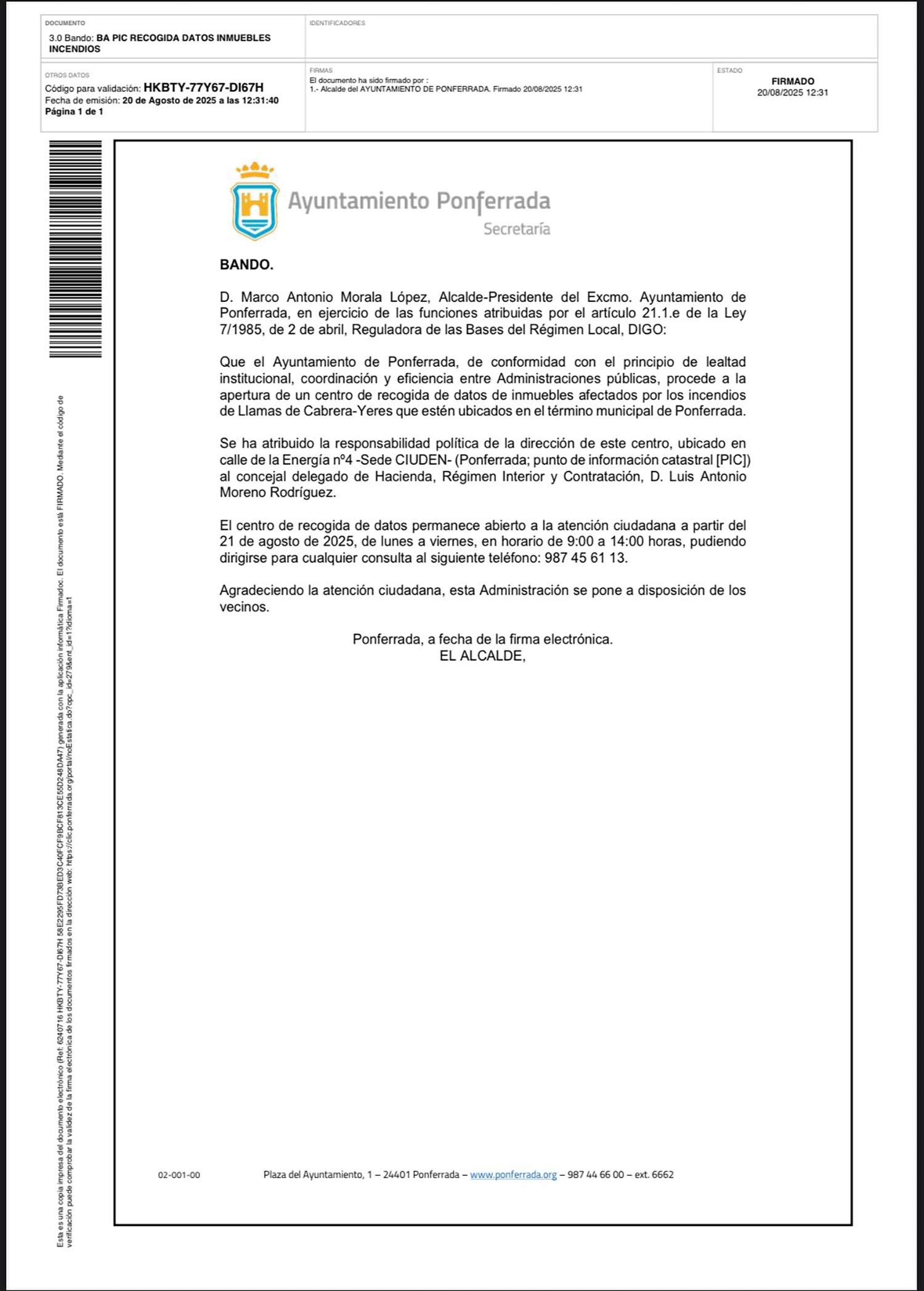 Bando inmuebles afectados