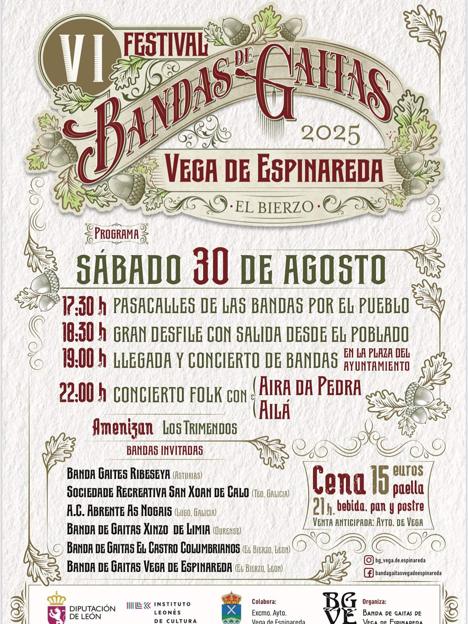 Cartel VI edición del festival de Banda de Gaitas de Vega de Espinareda