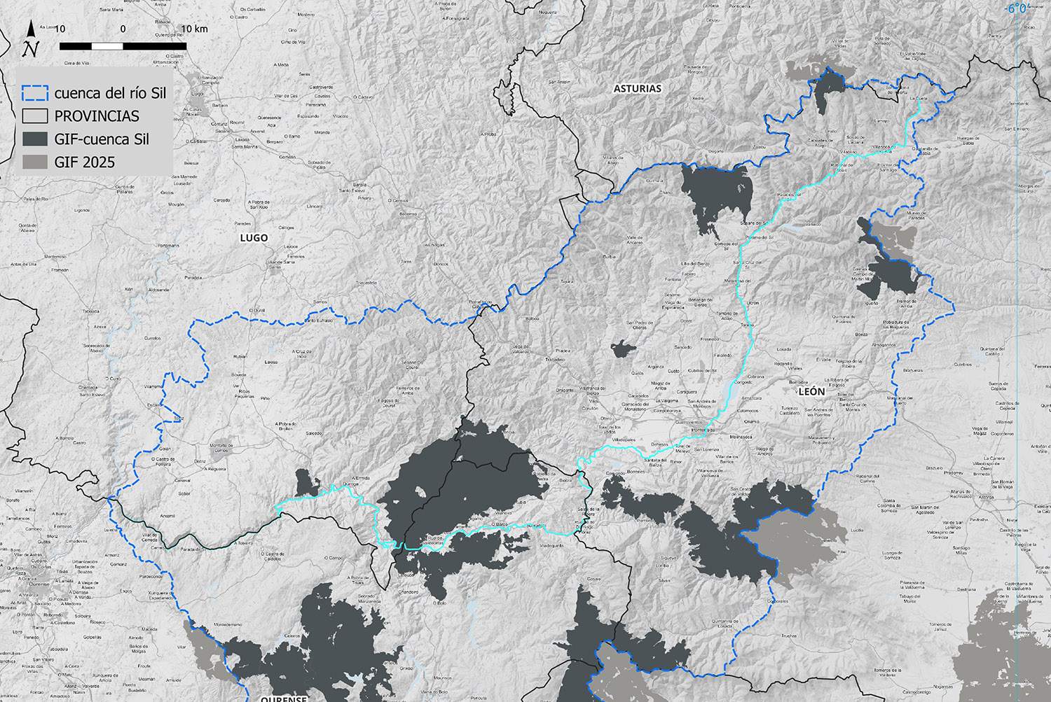 Cuenca del Río Sil junto a los incendios del Bierzo y Ourense. Realizada por Educación Forestal. 
