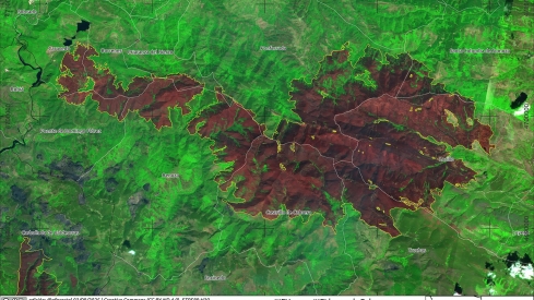 Zonas afectadas por los incendios de Yeres y Llamas de Cabrera. Elaborado por el usuario Educación Forestal 