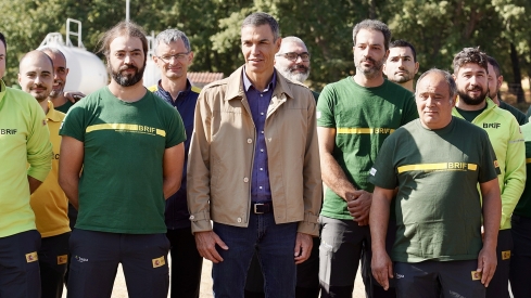 Campillo / ICAL . El presidente del Gobierno, Pedro Sánchez, visita la base de la Brigada de Refuerzo en Incendios Forestales, Brif, de Tabuyo del Monte (León) | 