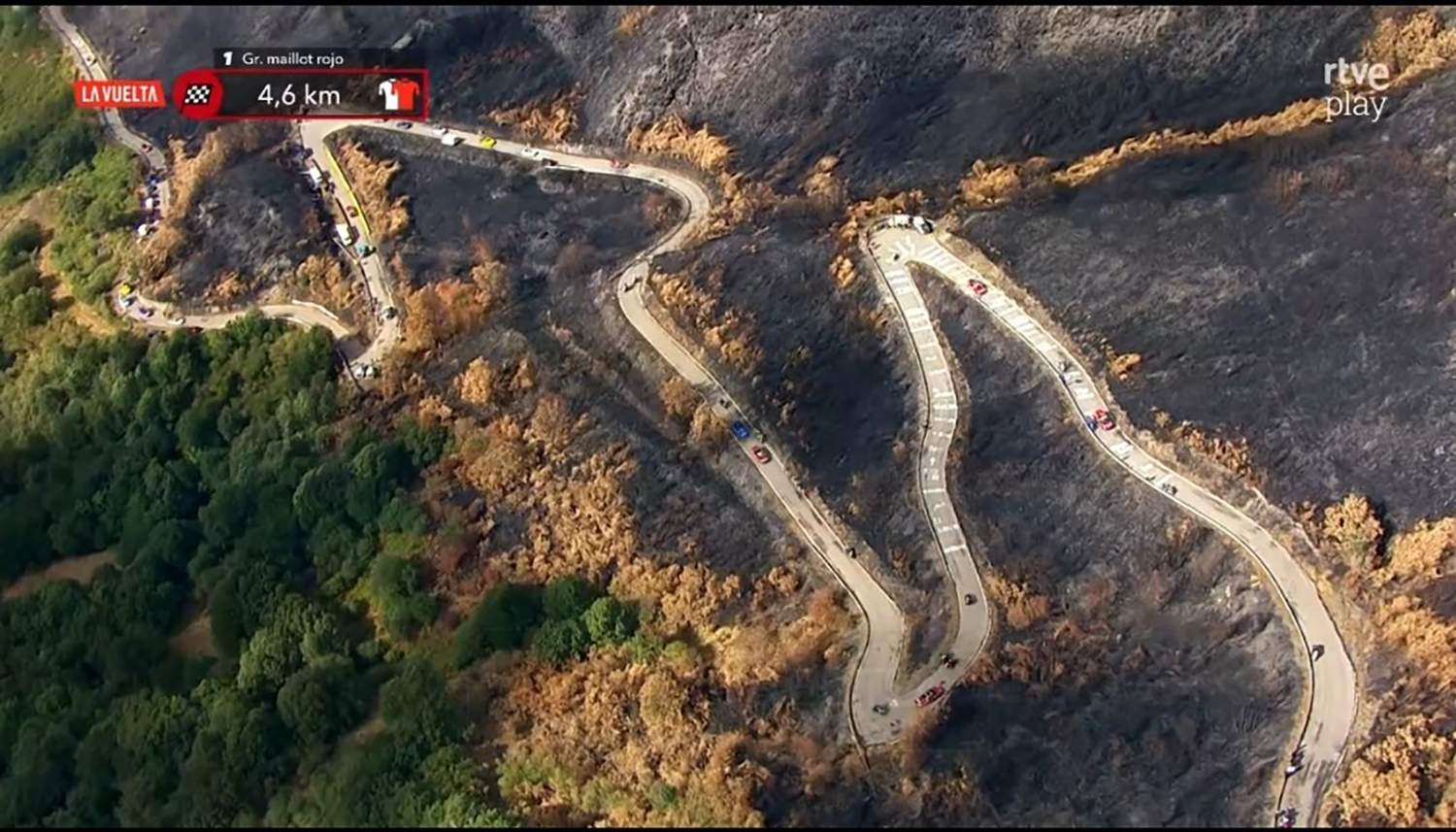 La Vuelta capturó la cicatriz de ceniza del Morredero