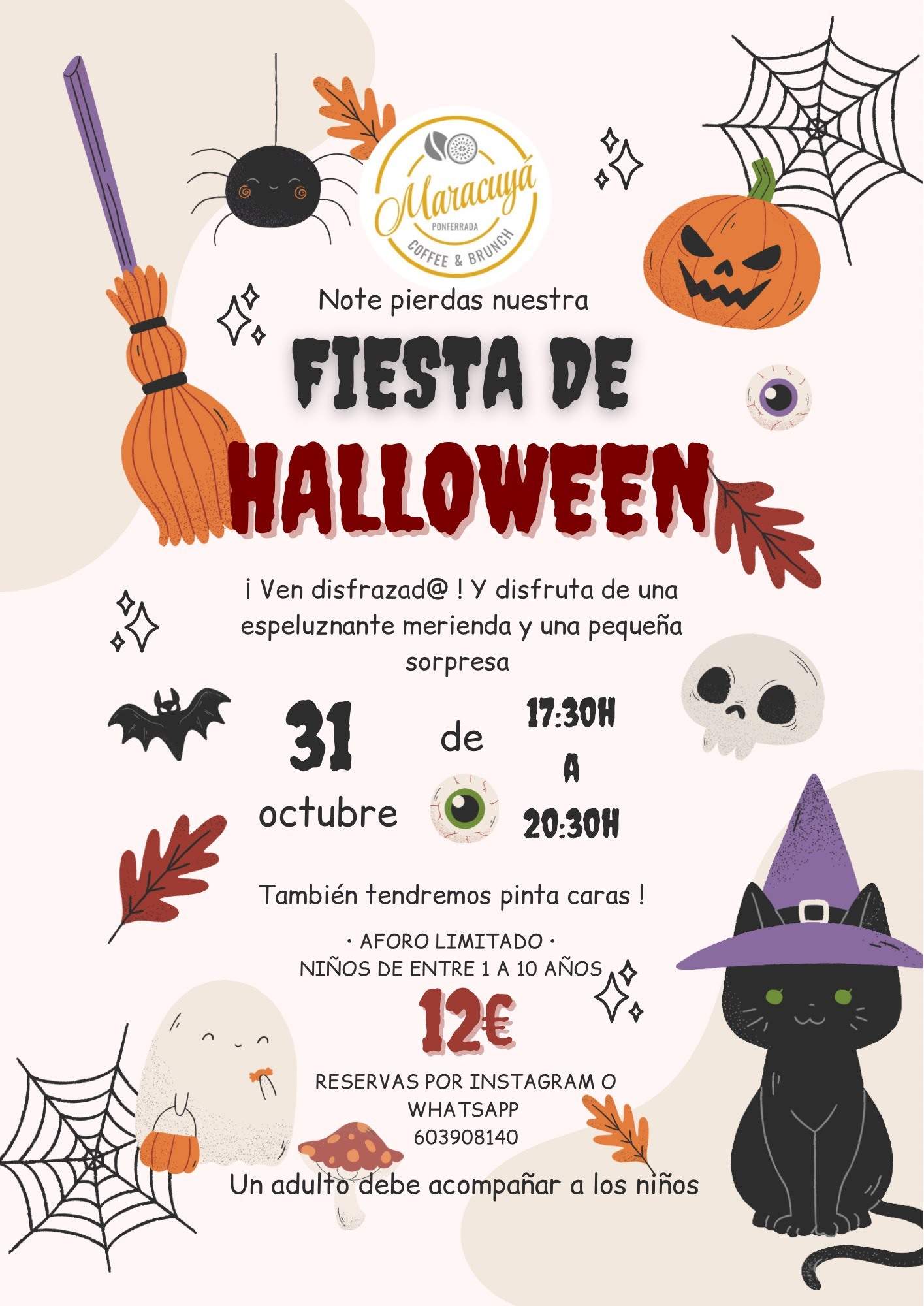 Invitación Fiesta de Halloween Ilustrado Beige y Naranja (Post de Instagram (45)) (1)