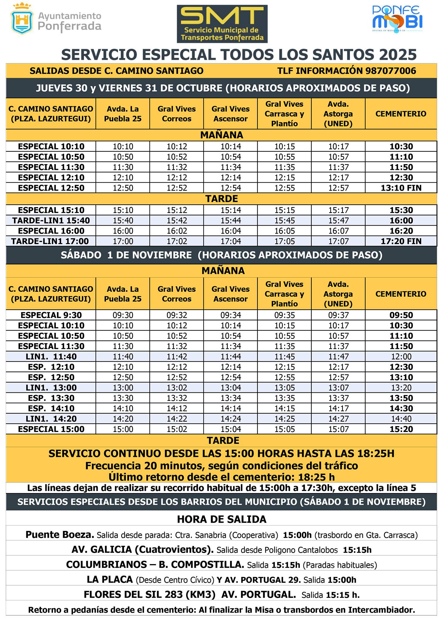 Servicio Especial Cementerio 2025 Ponferrada Servicio Especial Cementerio 2025 Ponferrada
