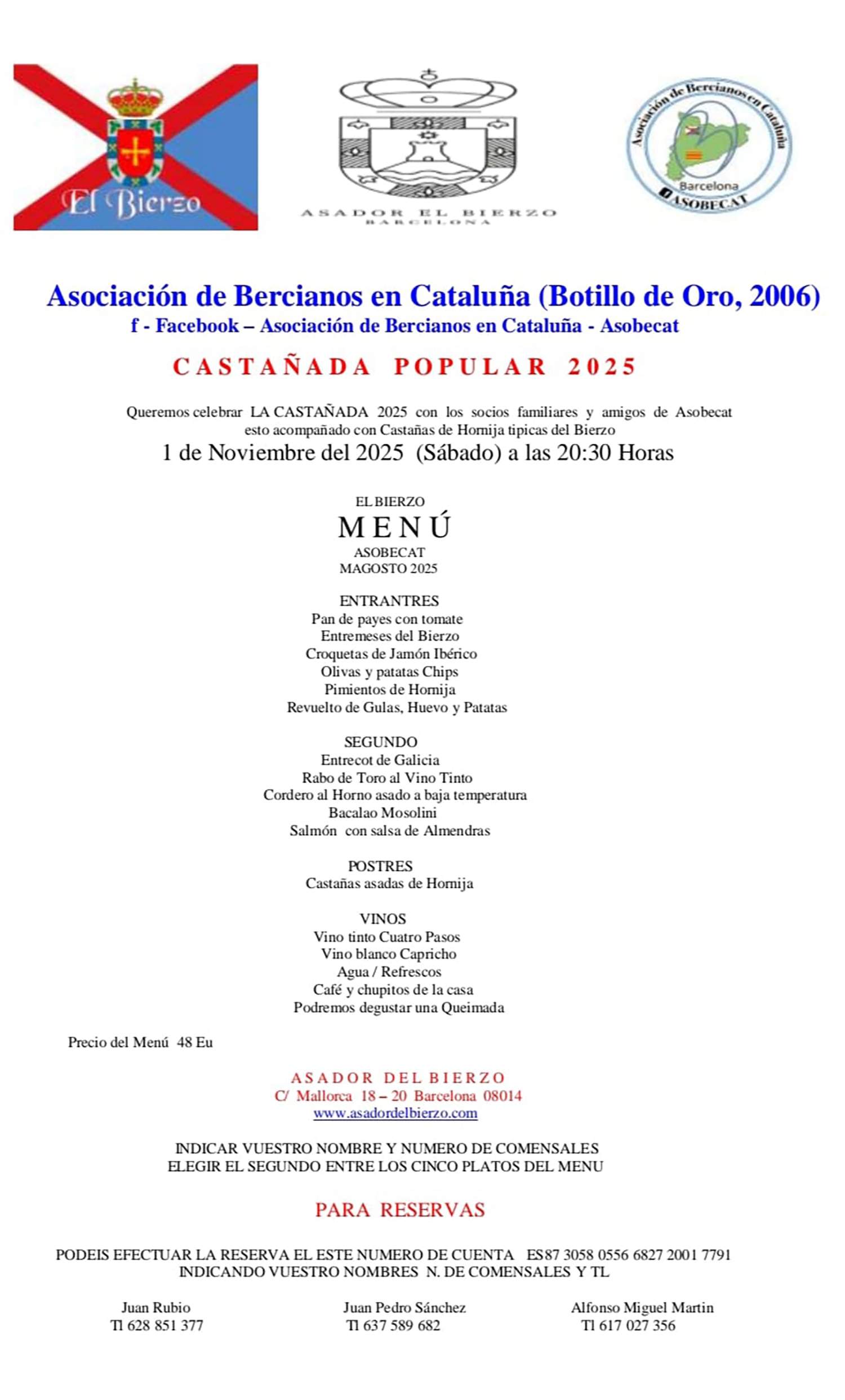 Magosto Asociación de Bercianos en Cataluña Magosto Asociación de Bercianos en Cataluña