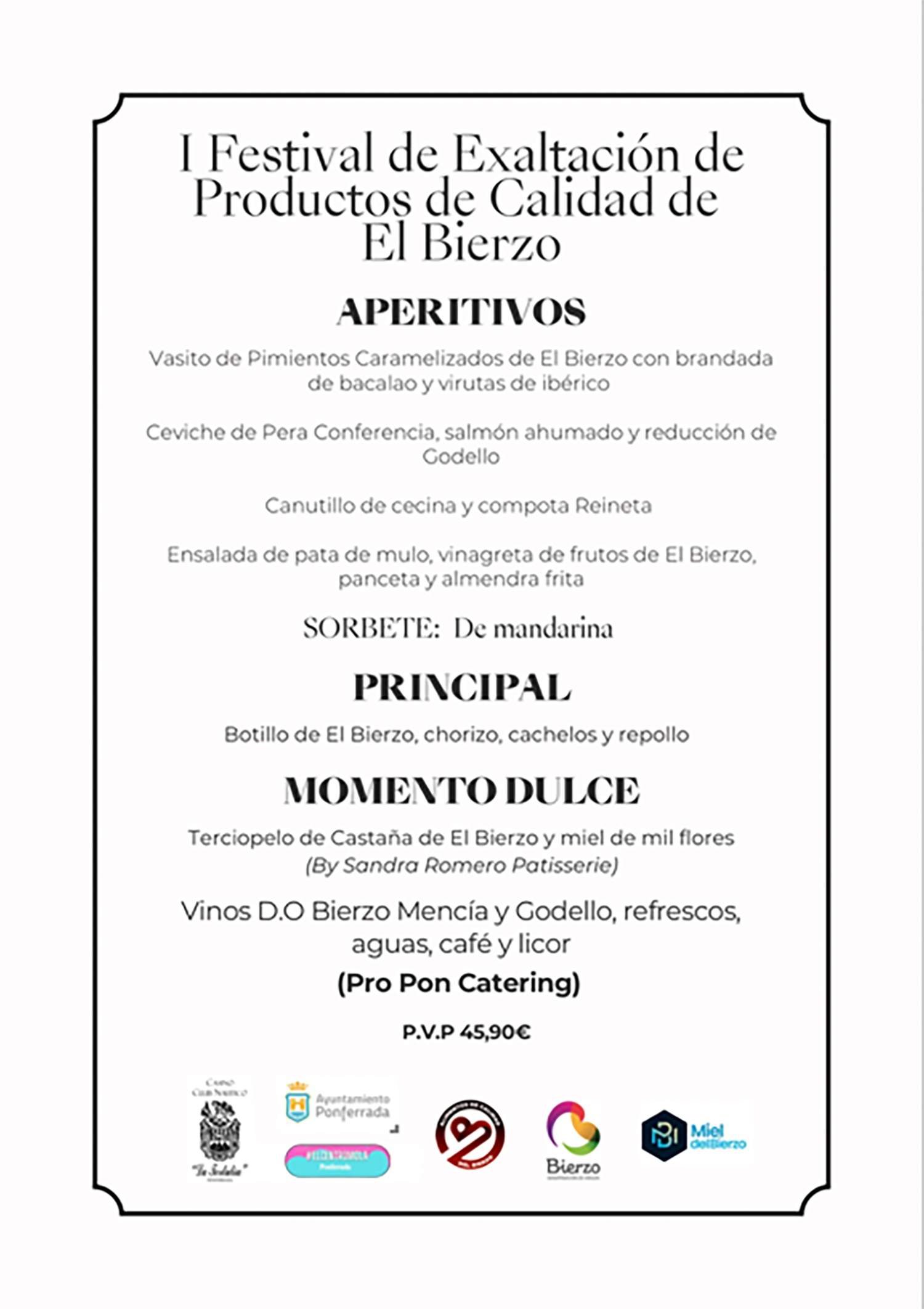 Menú del Festival de productos del Bierzo de Ponferrada