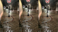 Un reventón en una tubería en la calle Cruz de Miranda (Ponferrada) puso en alerta a sus vecinos esta noche