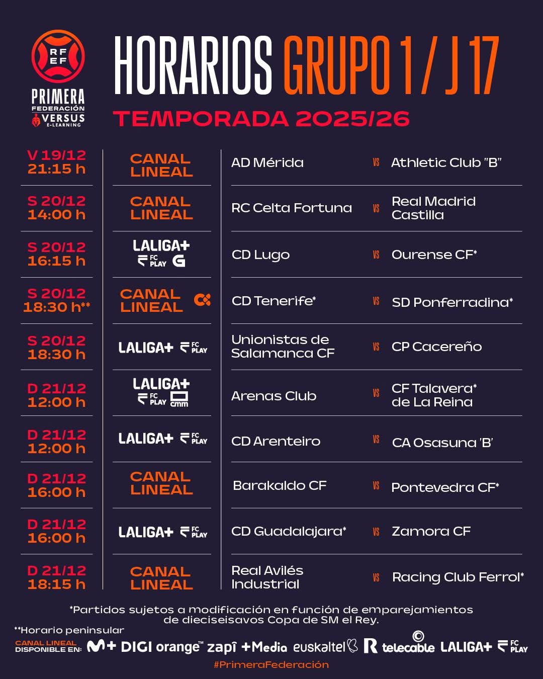Horario Tenerife Ponferradina