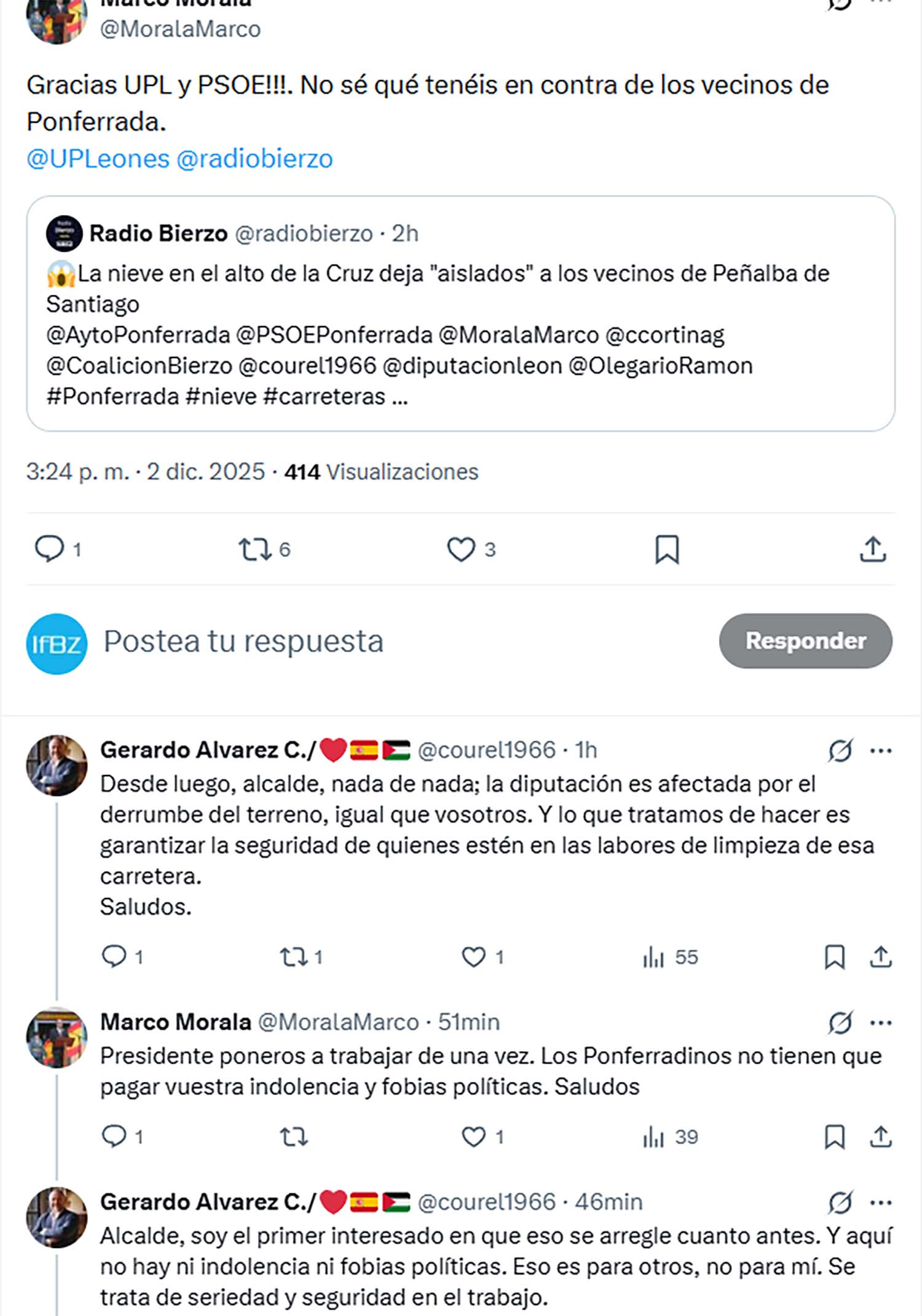 Tweets entre Morala y Courel