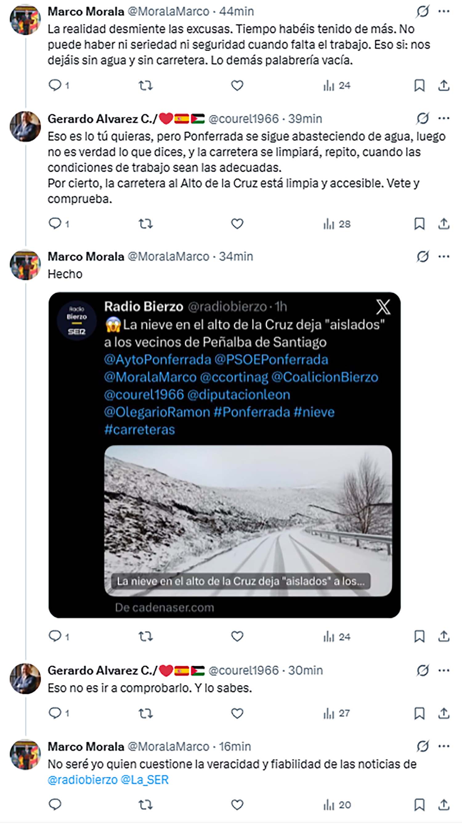 Tweets entre Morala y Courel.