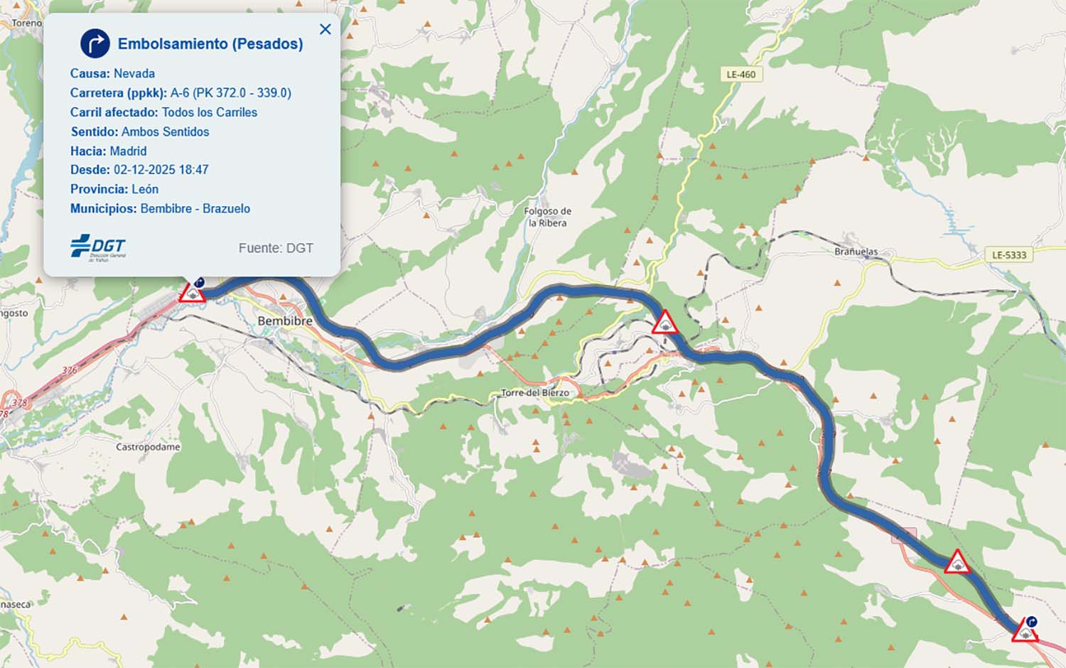 Embolsamiento de camiones en la A-6