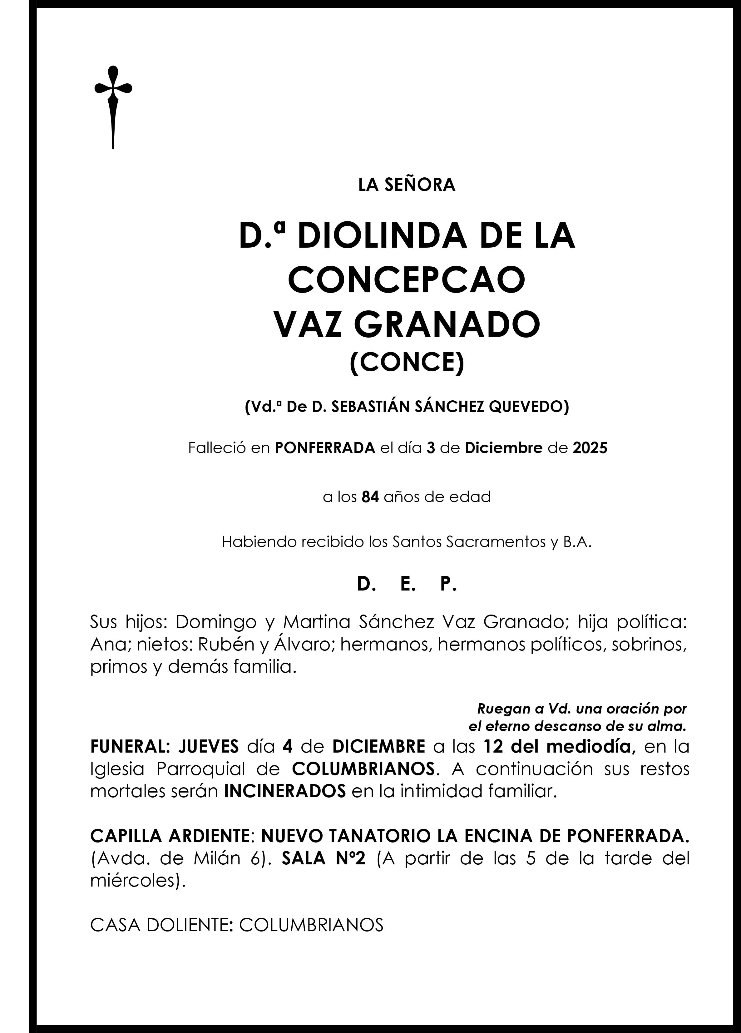 DIOLINDA DE LA CONCEPCAO VAZ GRANADO (CONCE)