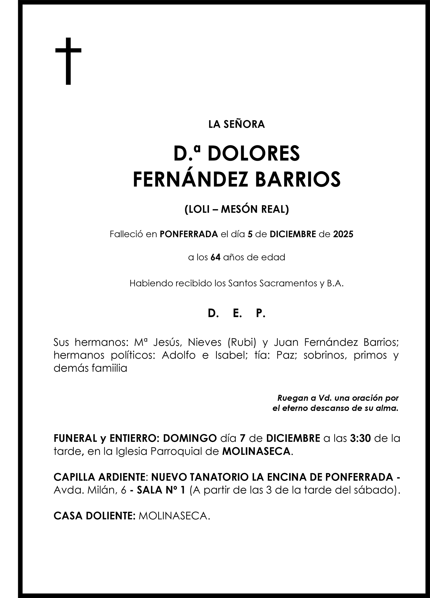 DOLORES FERNÁNDEZ BARRIOS (LOLI – MESÓN REAL)