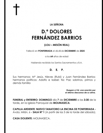 DOLORES FERNÁNDEZ BARRIOS (LOLI – MESÓN REAL)