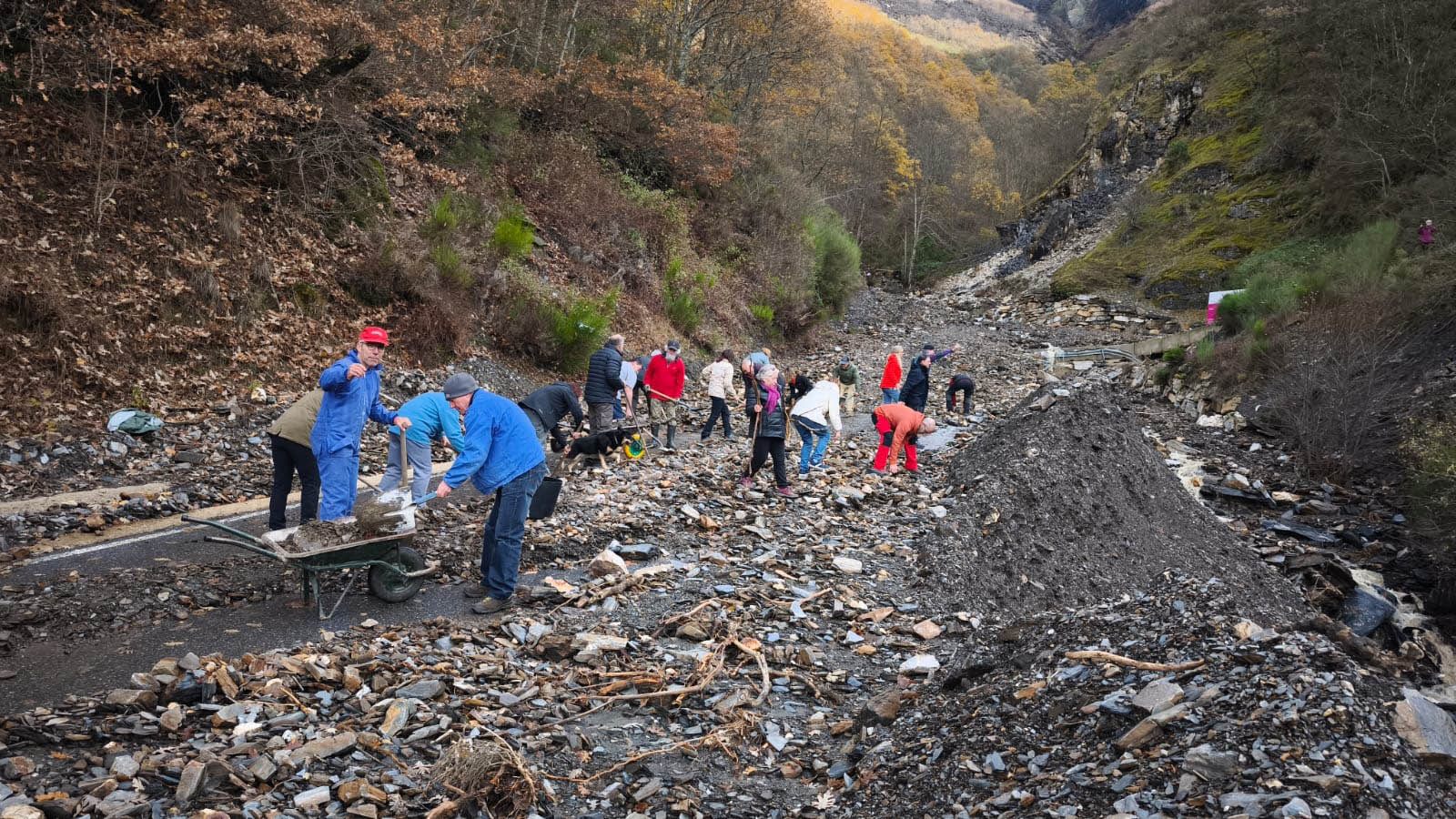 Vecinos de Peñalba limpiando la carretera de acceso Vecinos de Peñalba limpiando la carretera de acceso