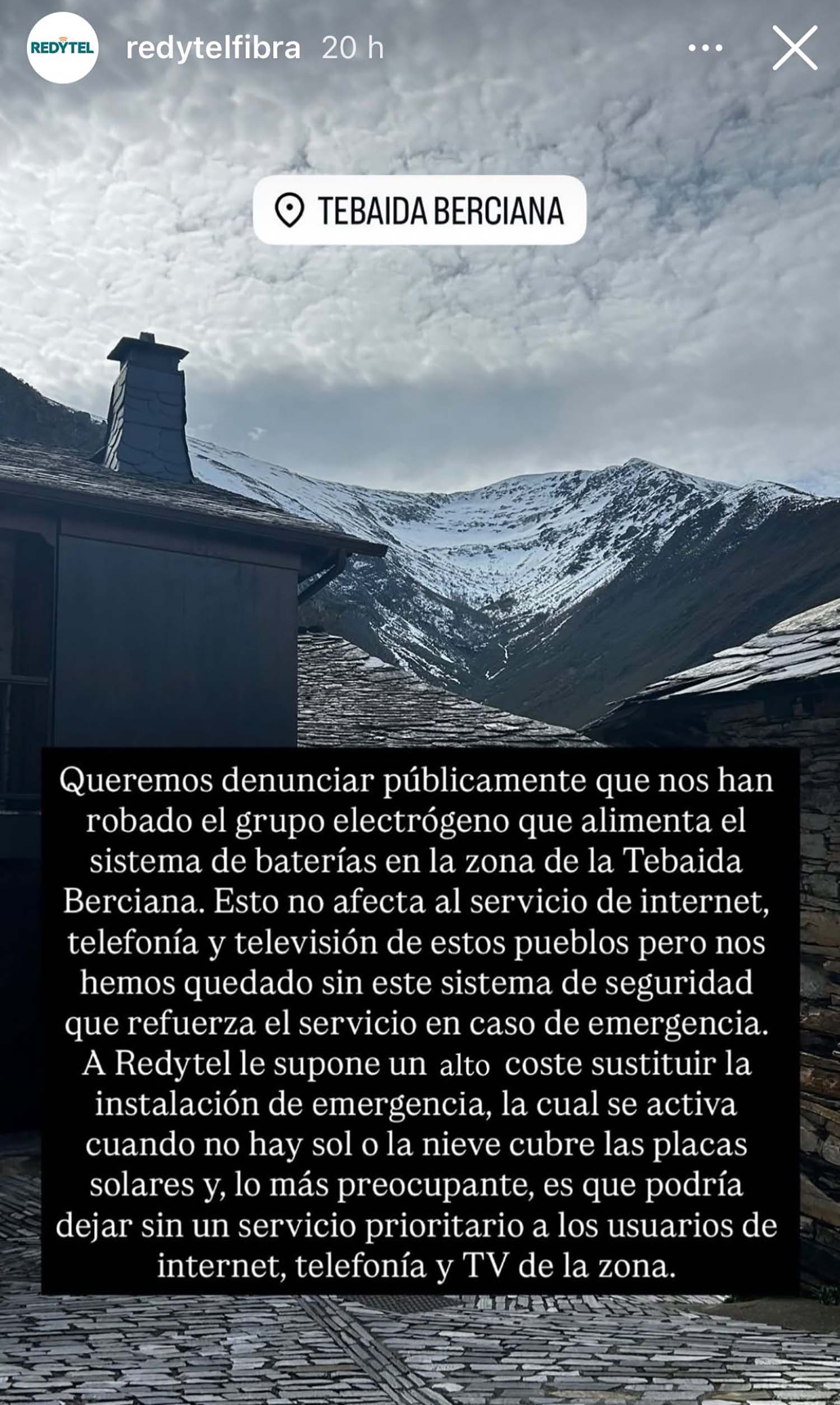 Queja de Redytel en sus redes sociales sobre el suceso Queja de Redytel en sus redes sociales sobre el suceso