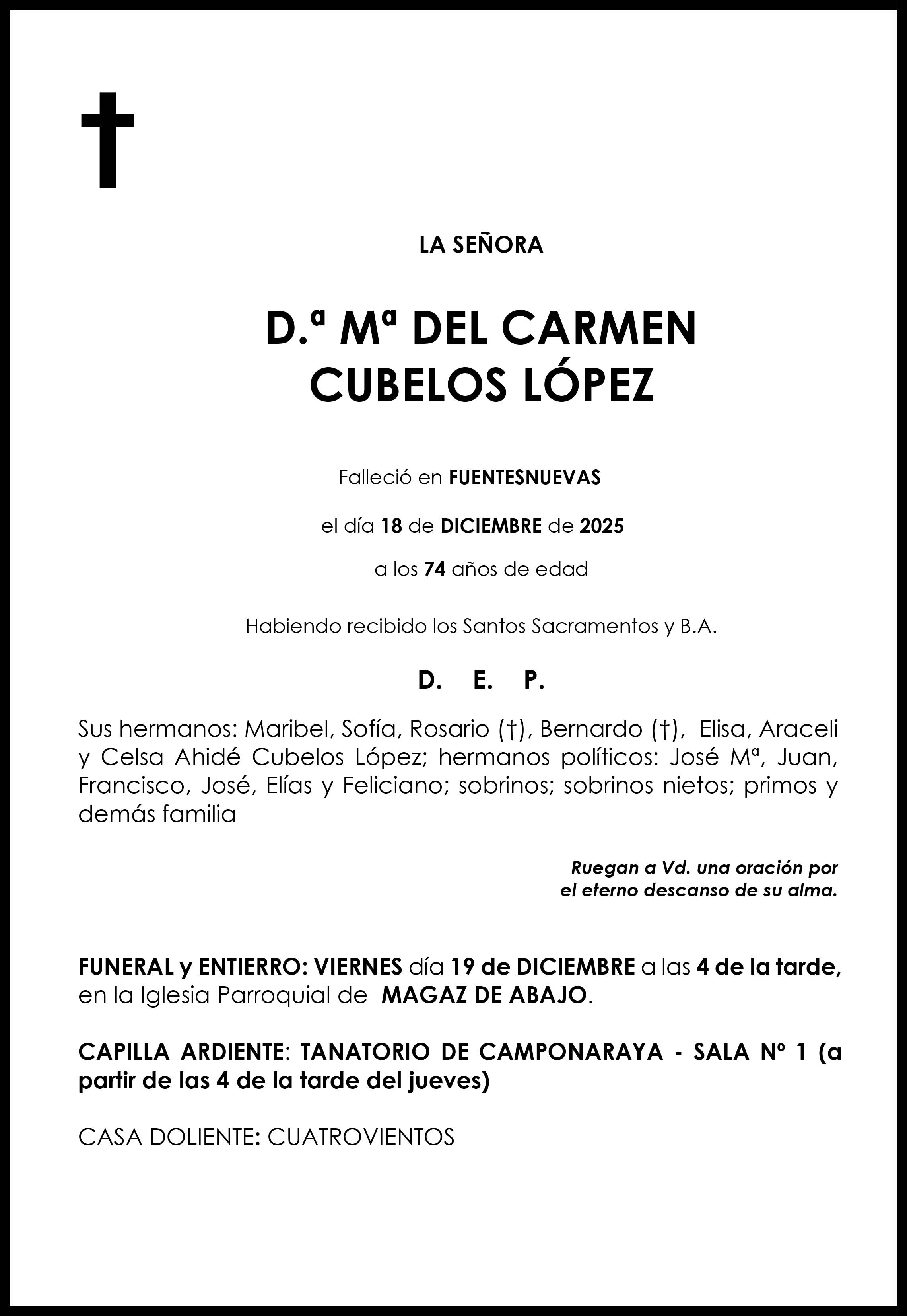 MARIA DE CARMEN CUBELOS LOPEZ