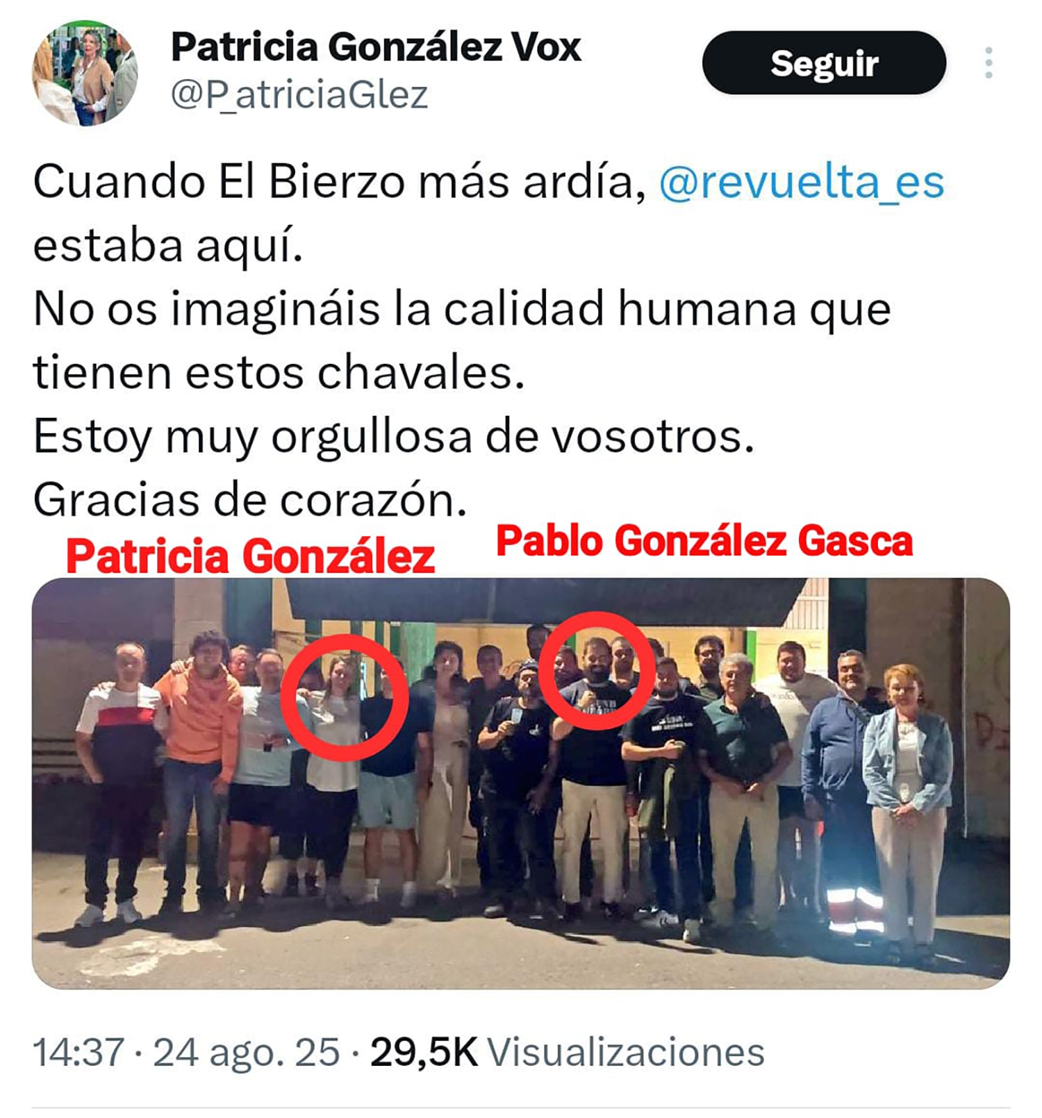 Tweet de Patricia Gonzalez (VOX) con Revuelta