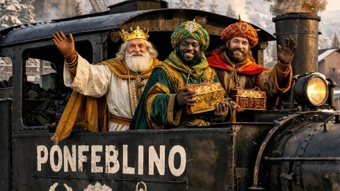 Reyes Magos en el Ponfeblino. Creada con IA