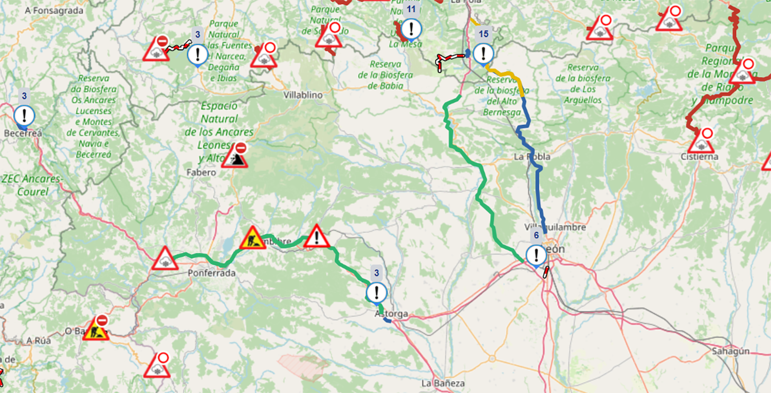 Nieve en la A 6 entre Astorga y Carracedelo Nieve en la A 6 entre Astorga y Carracedelo
