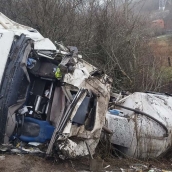 Accidente de un camionero berciano en Guardo