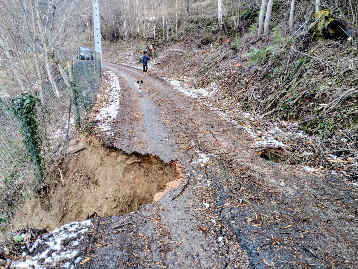 Hundimiento y desplome carretera acceso a Palacios de Compludo