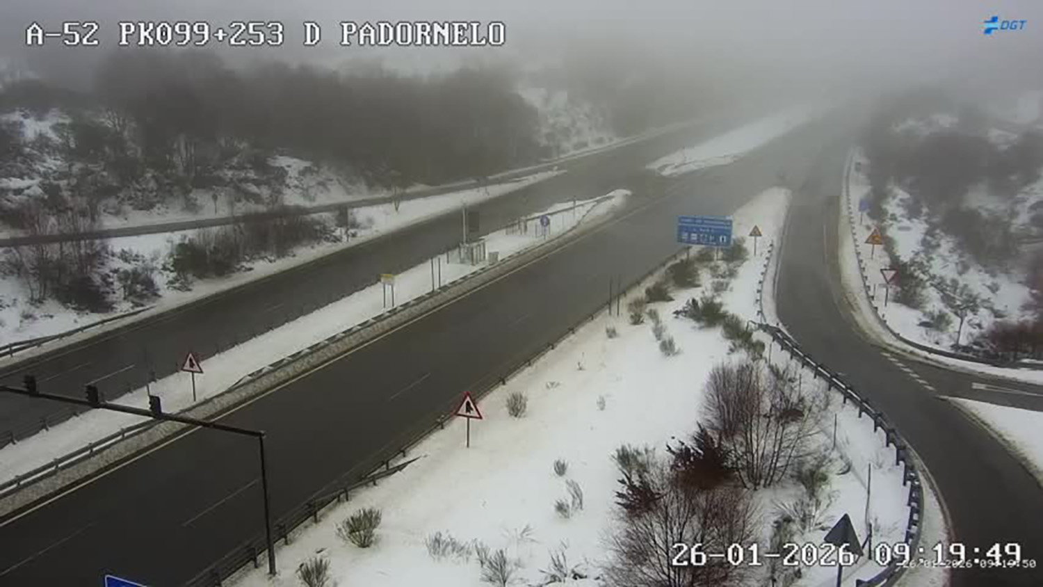 Nieve en la A52 a su paso por Zamora