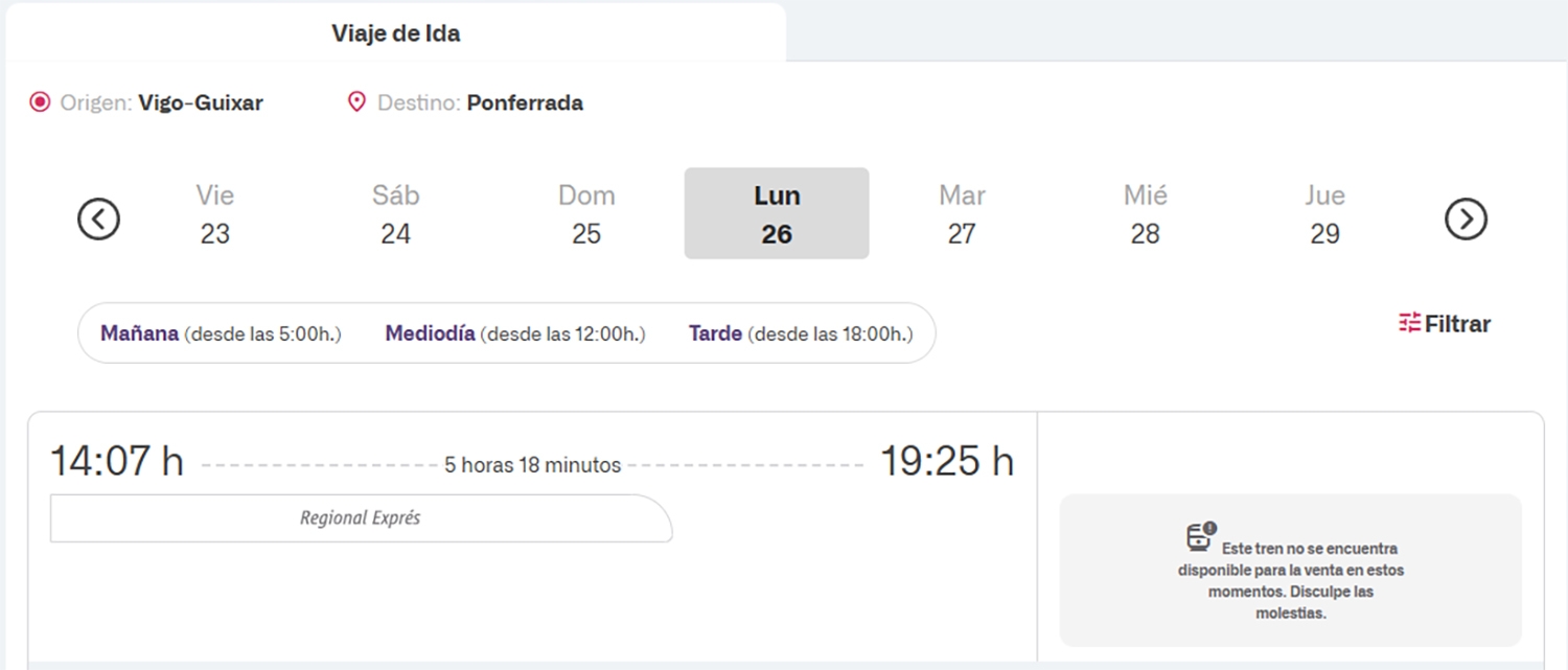 Sin trenes disponibles para la línea Guixar Ponferrada