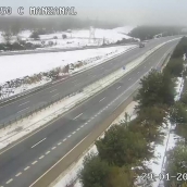 Nieve en la A6 en el Puerto del Manzanal este jueves