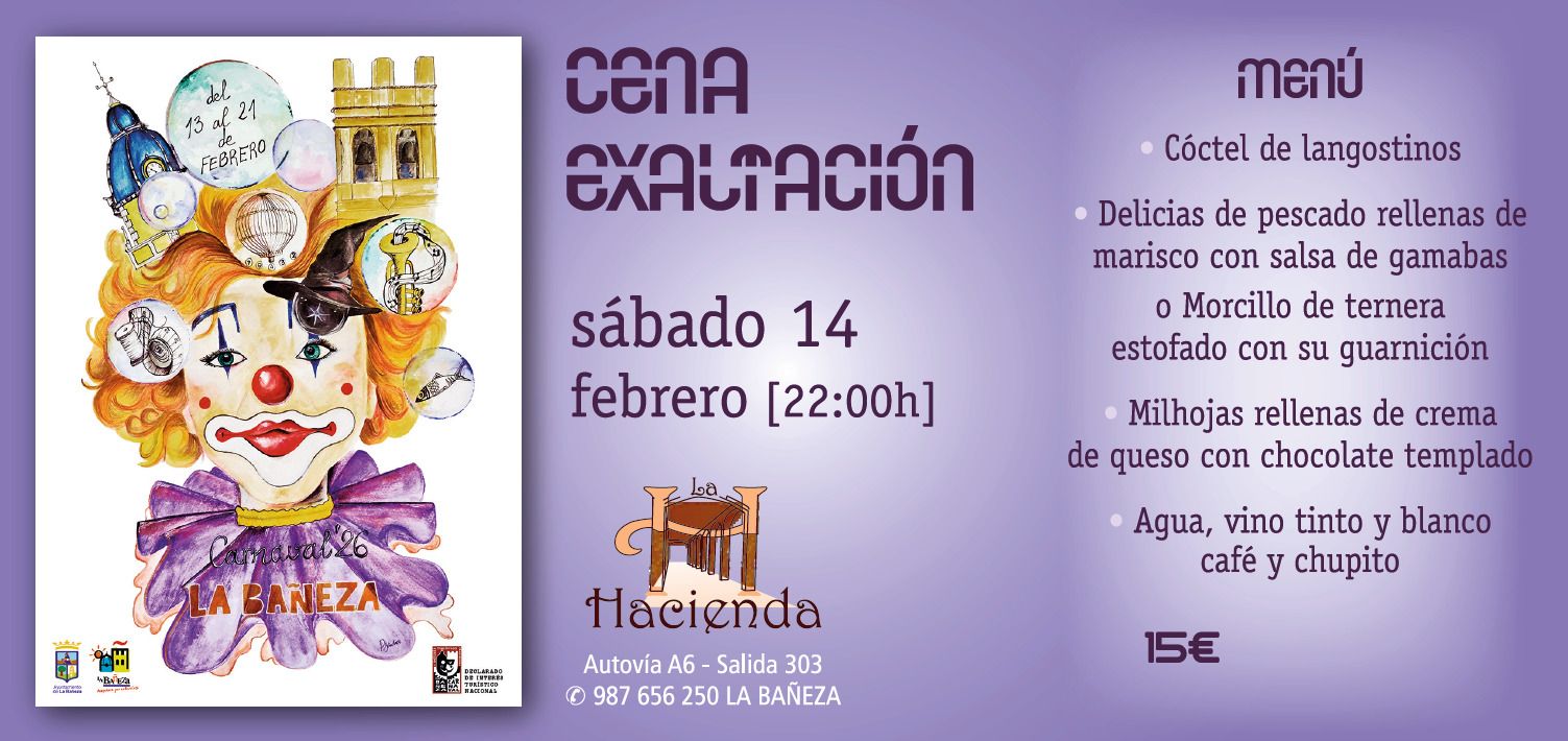 Cartel de la cena de Exaltación del Carnaval de La Bañeza Cartel de la cena de Exaltación del Carnaval de La Bañeza