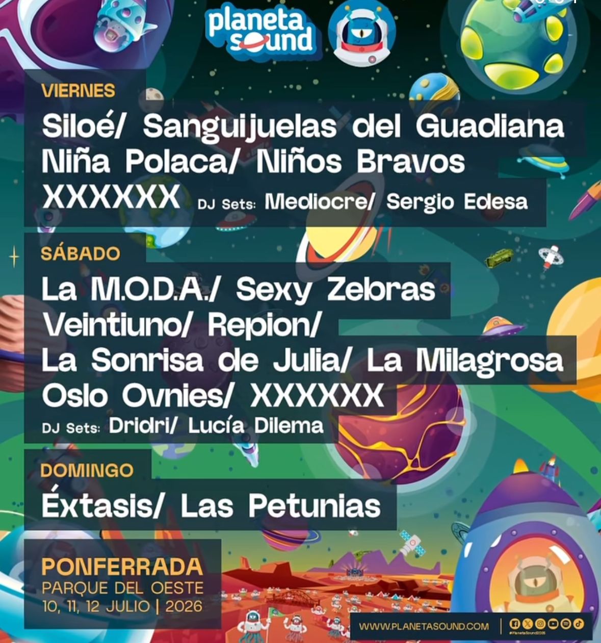 Cartel del Planeta Sound por días