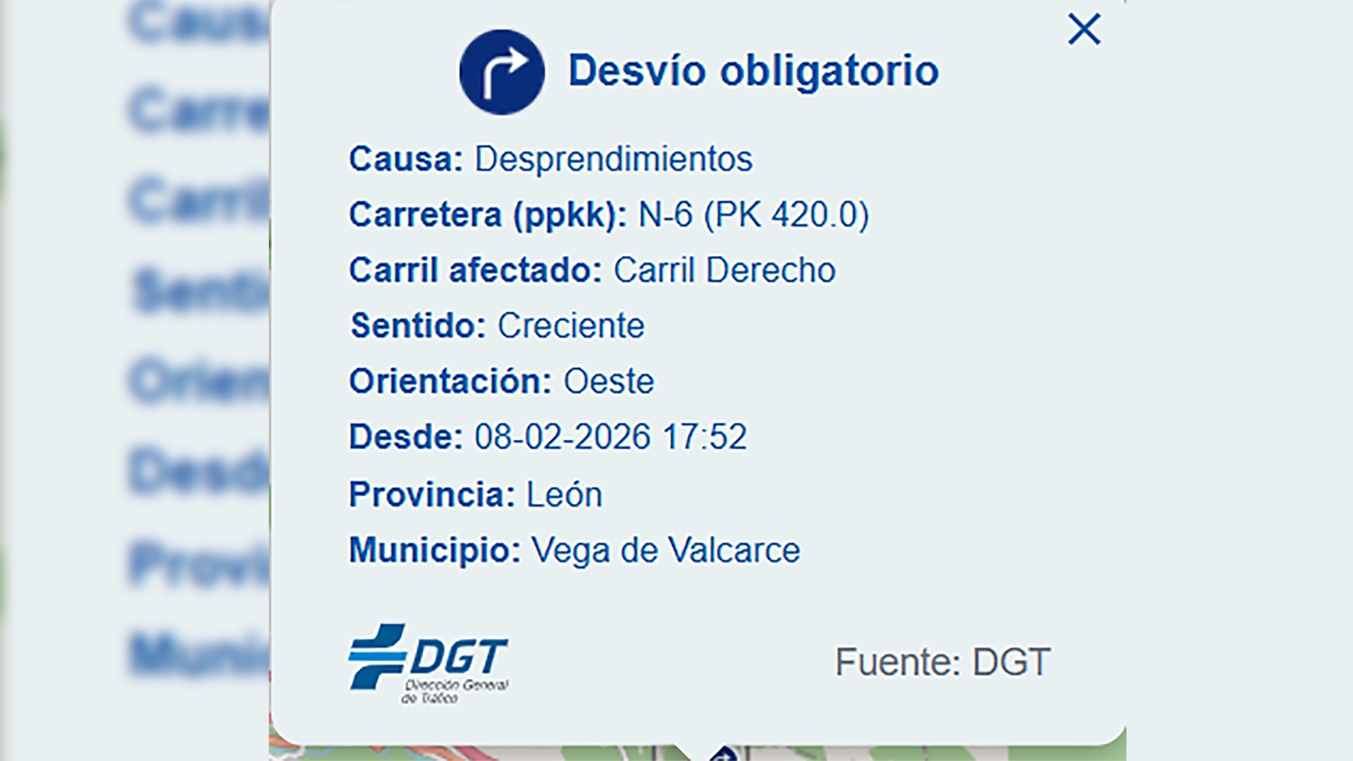 Afección en la N VI en Vega de Valcarce