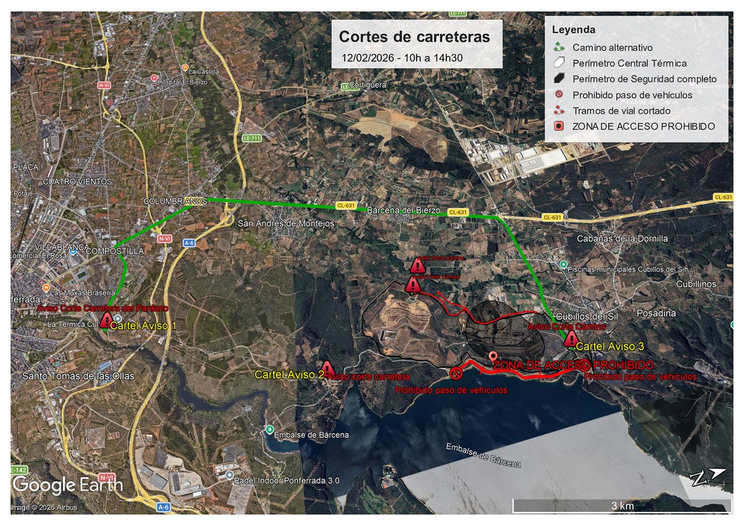 Cortes carreteras Confederación voladura Compostilla