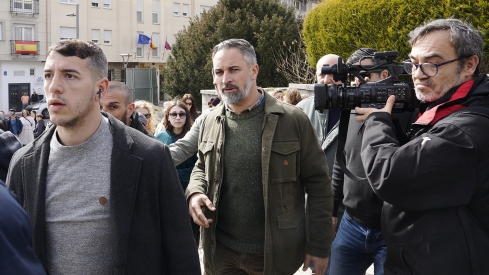 César Sánchez / ICAL . El lider de Vox, Santiago Abascal, durante su visita a Villablino César Sánchez / ICAL . El lider de Vox, Santiago Abascal, durante su visita a Villablino