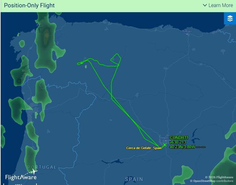 Ruta del avión militar sobrevolando Ponferrada .