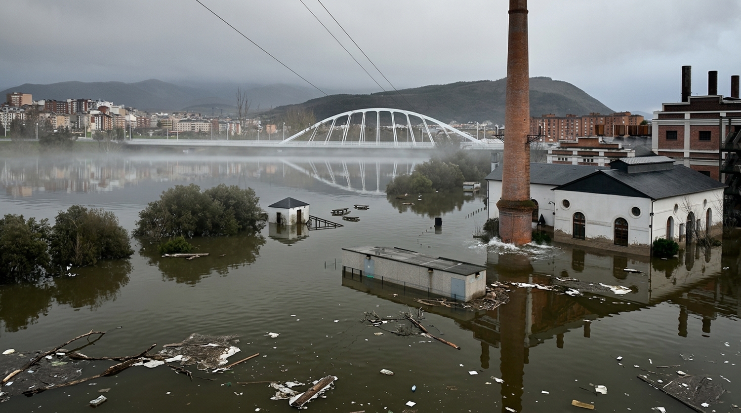 Museo de la Energía y Puente del Centenario inundado (Imagen generada con IA)
