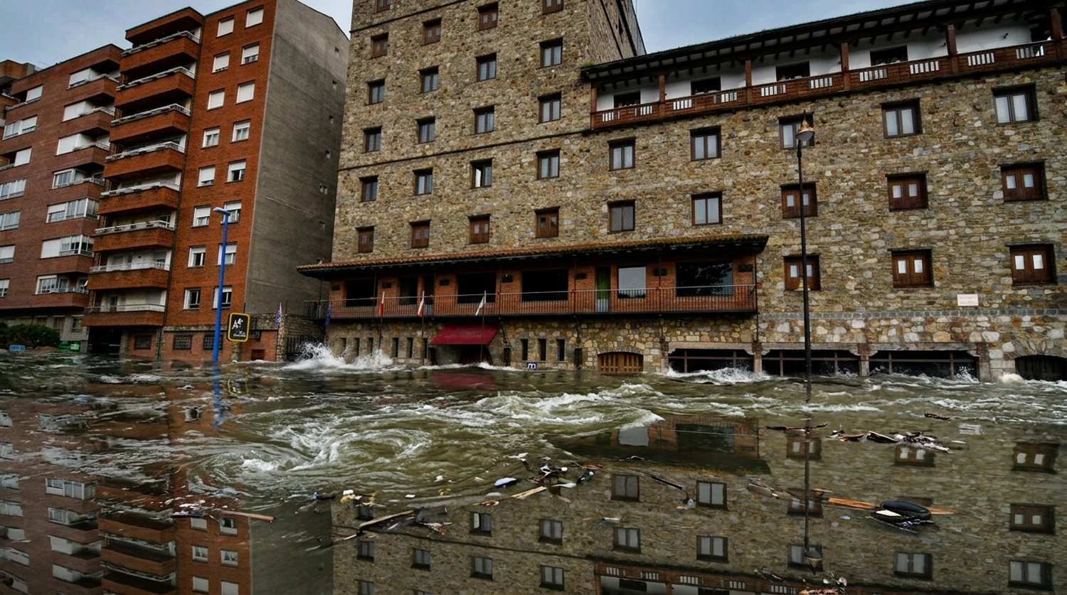 Zona de Flores del Sil inundada (Imagen generada con IA)