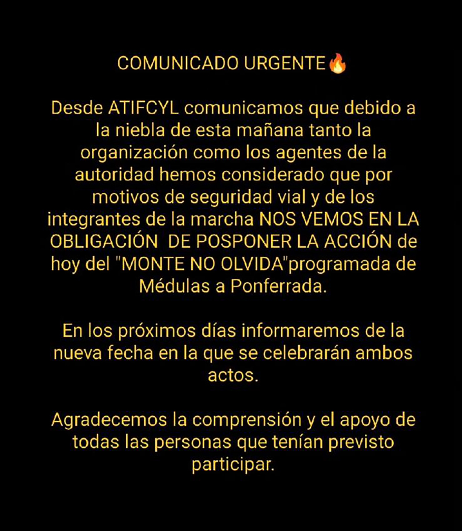Comunicado de la cancelación de la marcha Comunicado de la cancelación de la marcha